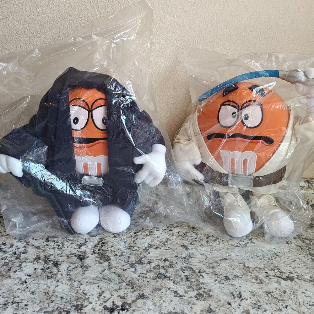 M&M's Star Wars Plush Set Orange Obi-Wan Darth Vader 2005 Orange 10" Movie Promo